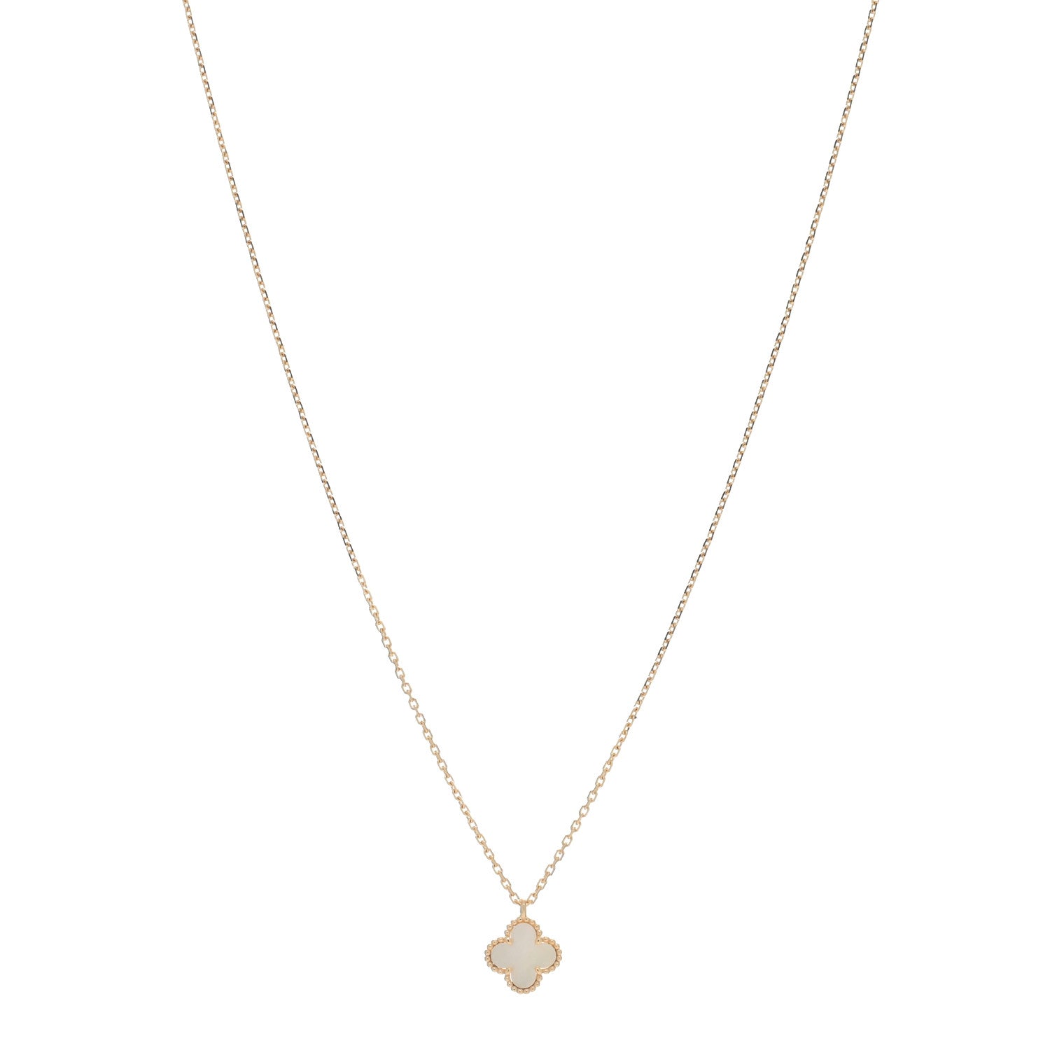 Van Cleef & Arpels 18K Yellow Gold Mother of Pearl Sweet Alhambra Pendant Necklace 1 of 5
