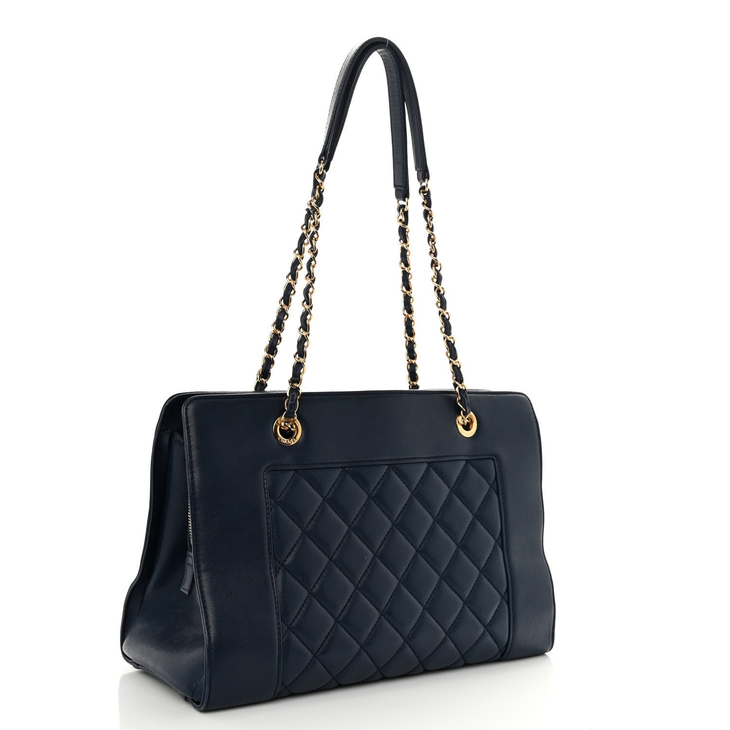Chanel Sheepskin Quilted Mademoiselle Vintage Shopping Tote Navy 3 of 11