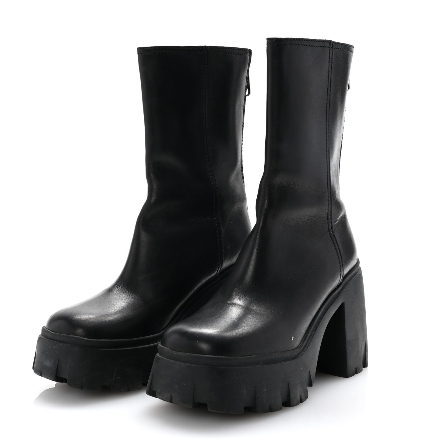 Calfskin Zip Lug Sole Boots 35 Black