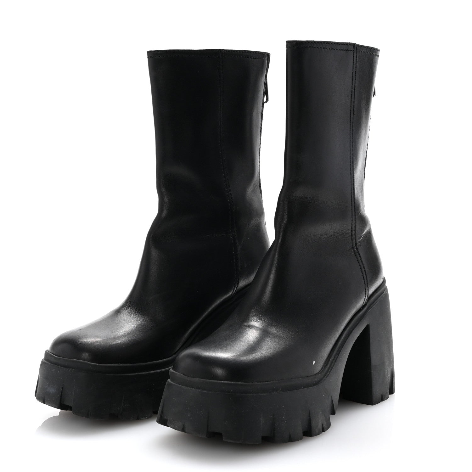 Miu Miu Calfskin Zip Lug Sole Boots 35 Black 4 of 9