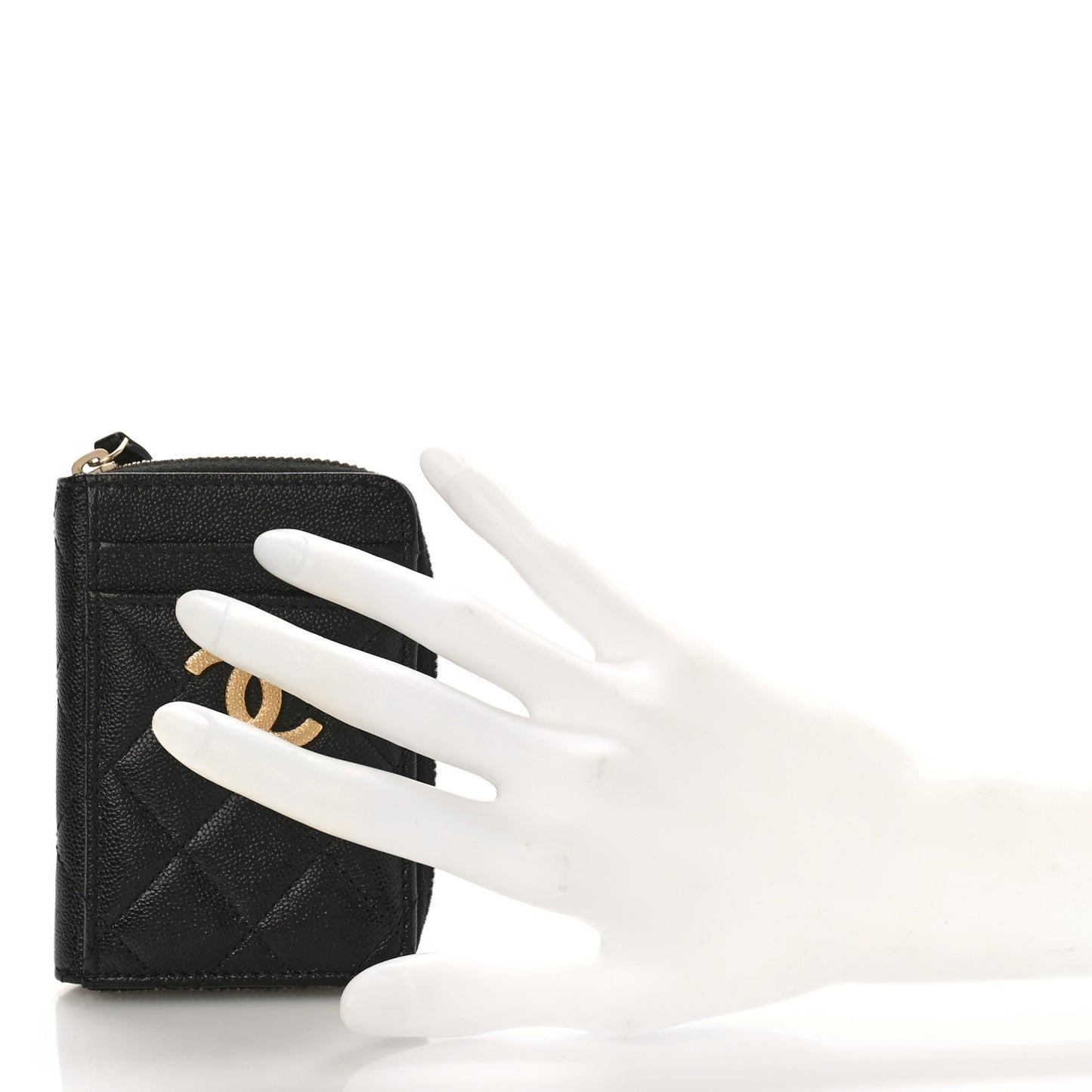 Caviar Quilted Studded CC Zip Card Holder Black