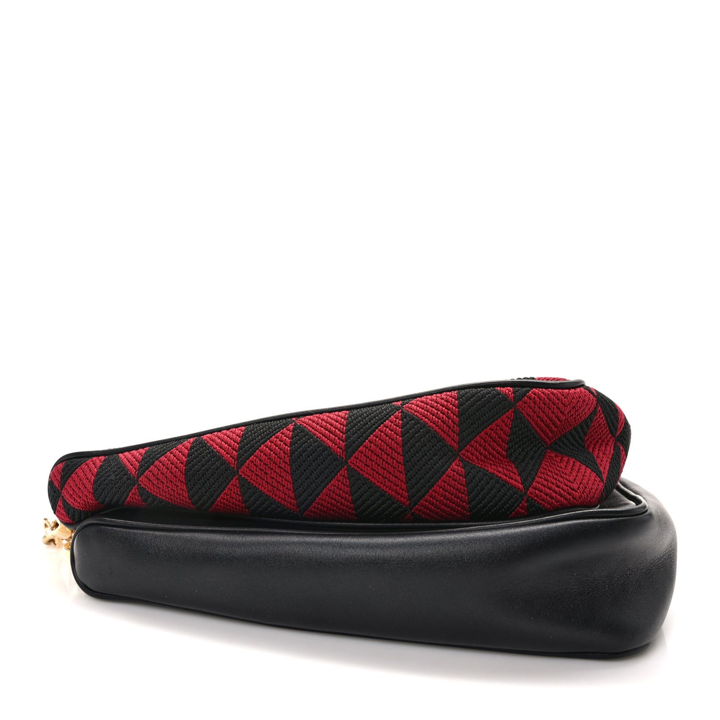 Jacquard Calfskin Triangolo Symbole Embroidered Mini Triangle Double Bag Black Ciliegia