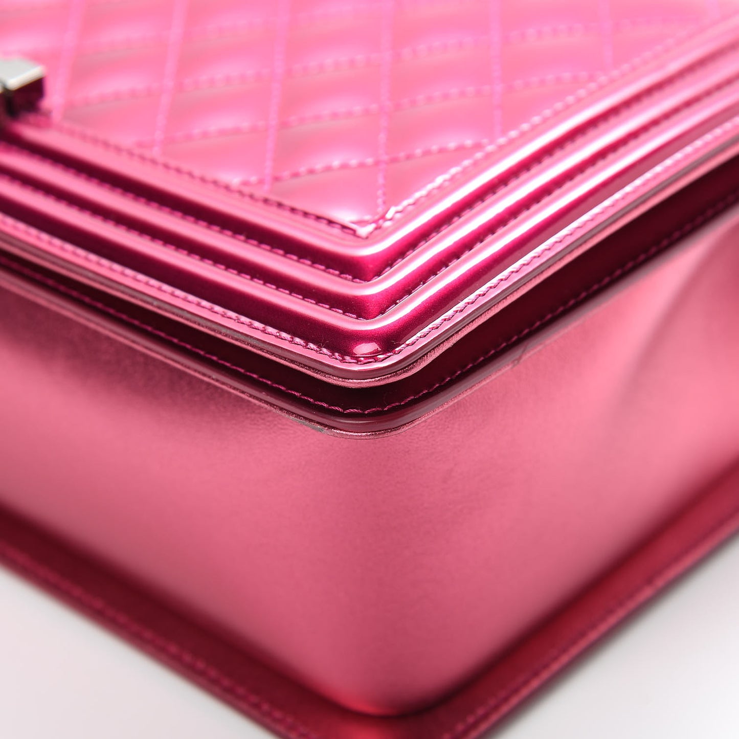Metallic Patent Quilted New Medium Boy Flap Fuchsia