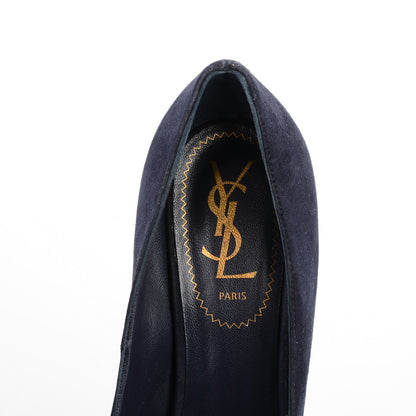 Saint Laurent Suede Tribtoo 105 Platform Pumps 37 Navy 7 of 7