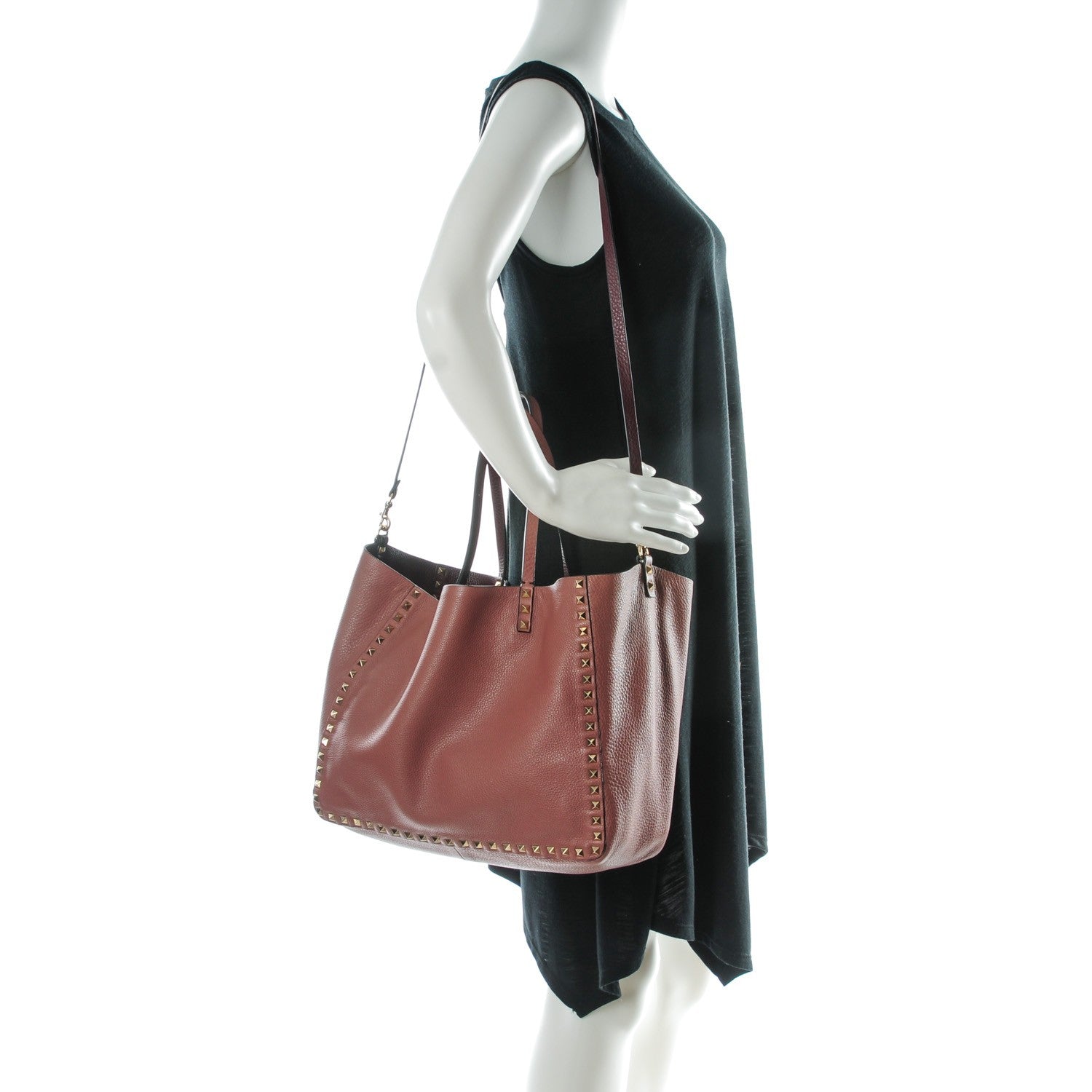 Valentino Garavani Pebbled Calfskin Medium Rockstud Reversible Tote Rubin Blush 2 of 7