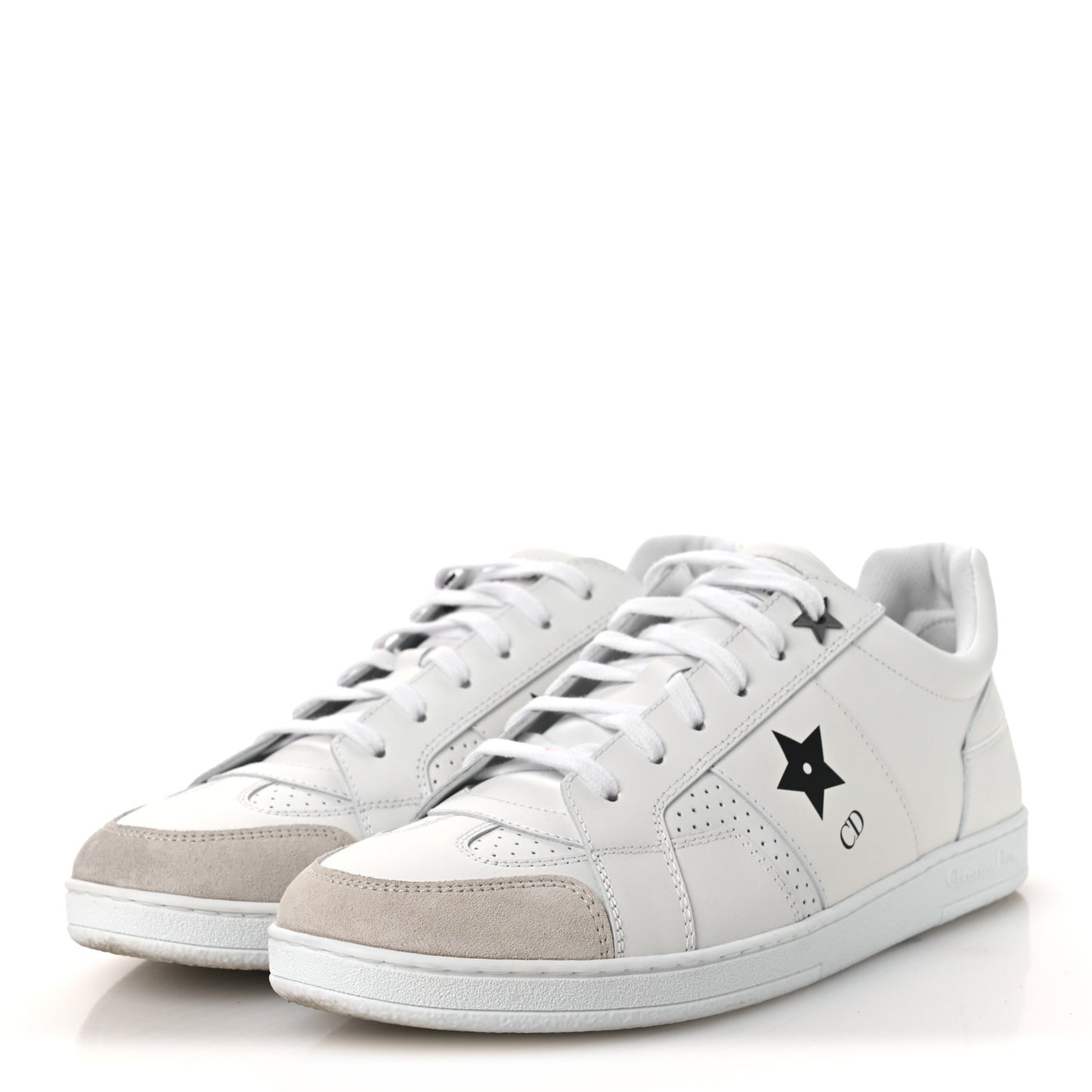 Calfskin Suede Dior Star Low Top Sneakers 41 White Black
