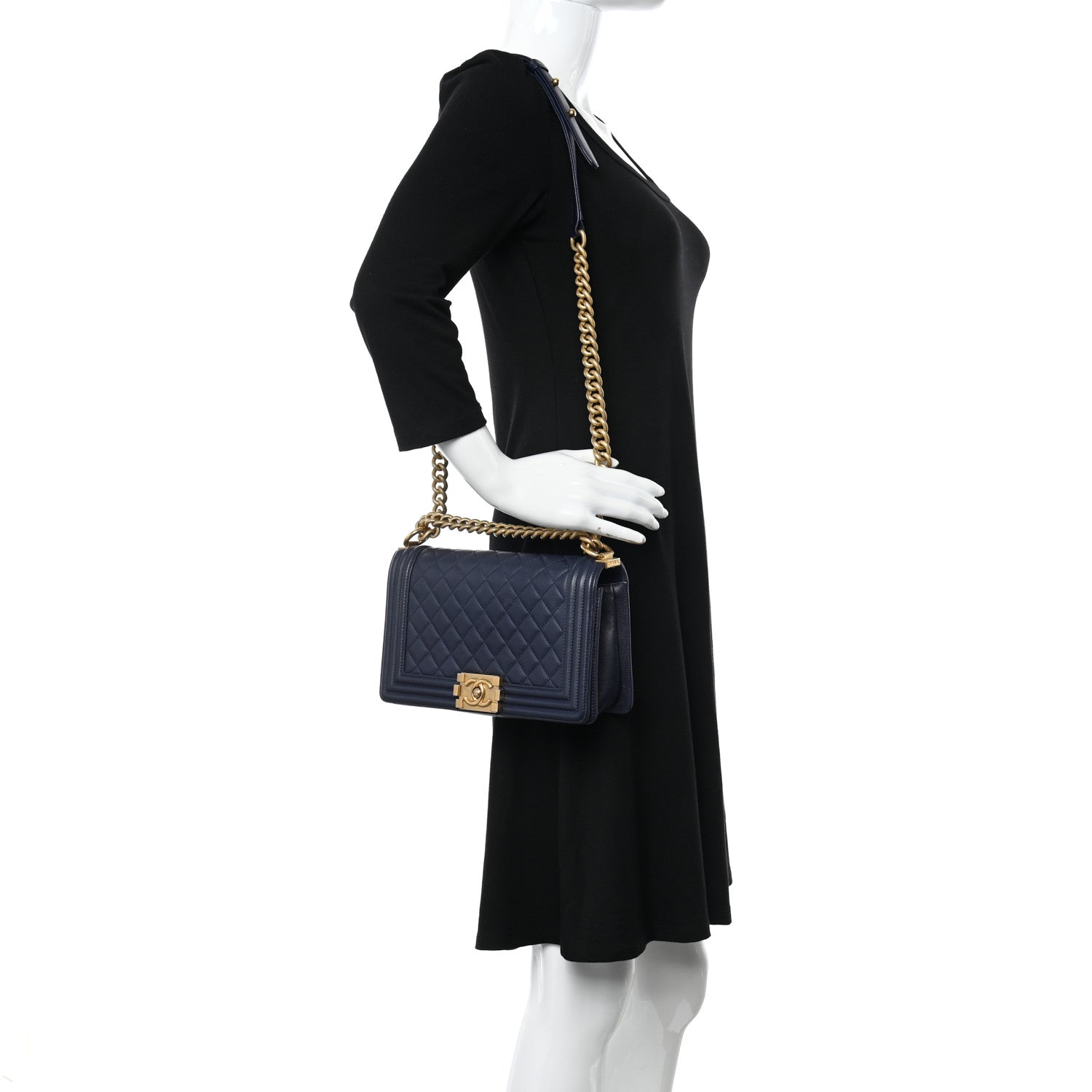 Chanel Caviar Quilted Medium Boy Flap Navy 2 of 10