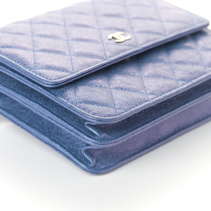 Chanel Iridescent Caviar Quilted Square Wallet On Chain WOC Blue 9 of 10