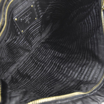 Prada Nappa Dressy Gaufre Ruched Clutch Nero 6 of 10