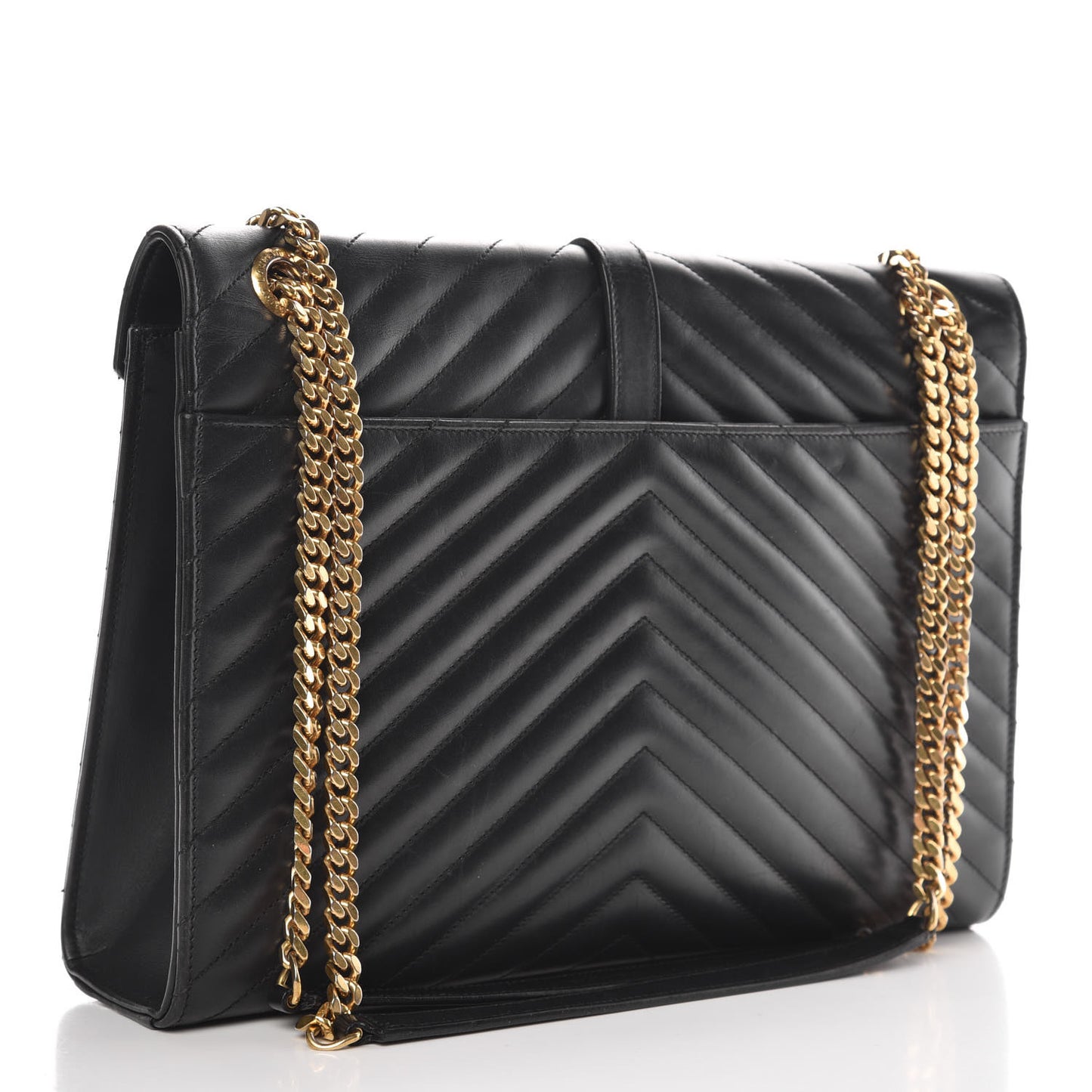 Smooth Calfskin Matelasse Chevron Large Monogram Satchel Black