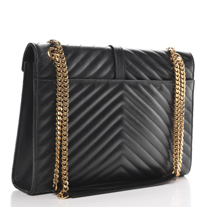 Saint Laurent Smooth Calfskin Matelasse Chevron Large Monogram Satchel Black 4 of 14