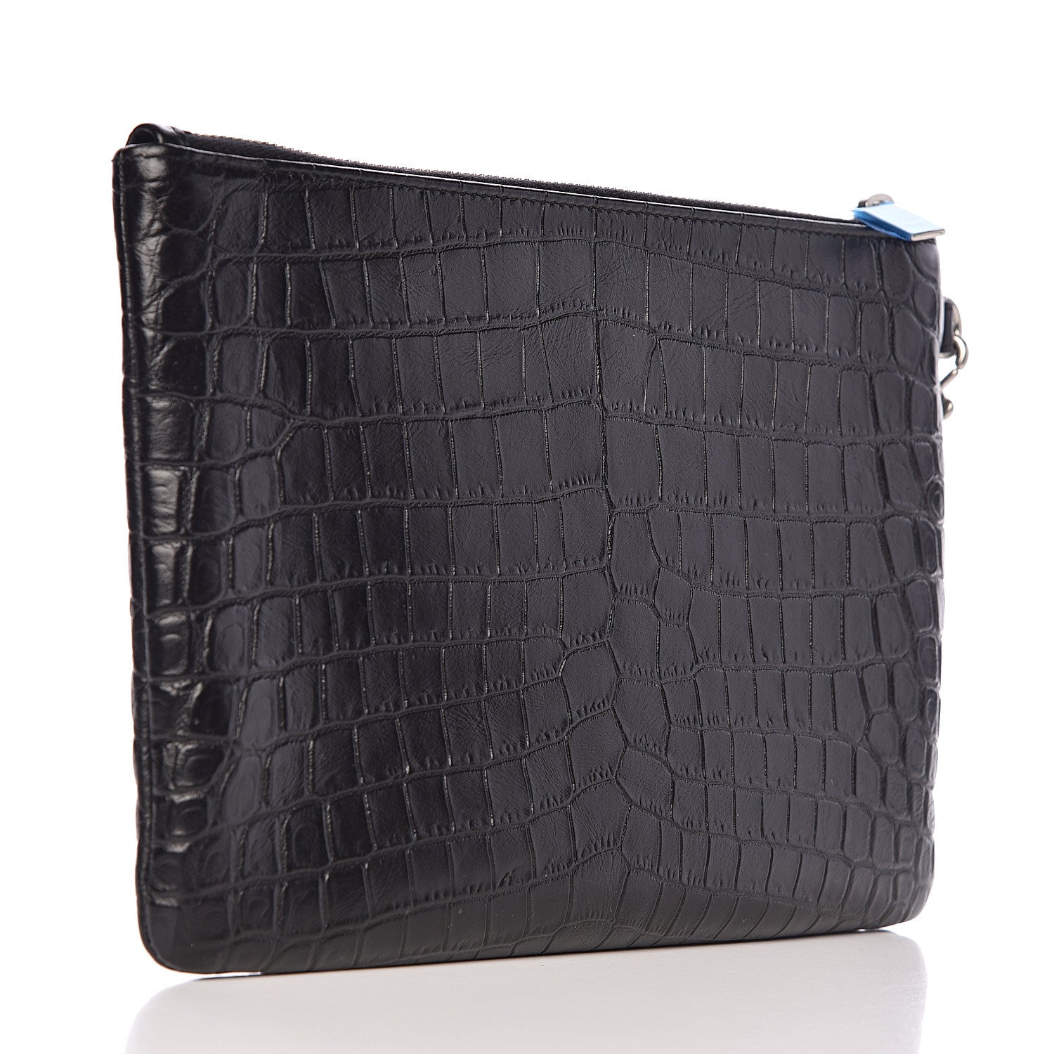 Saint Laurent Calfskin Crocodile Embossed Monogram Zip Pouch Black 3 of 8