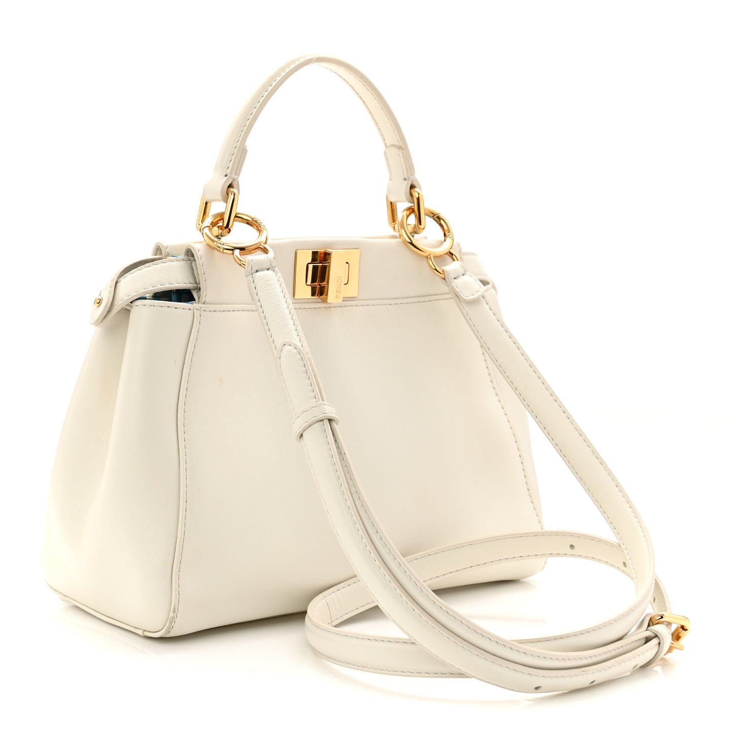 Nappa Vitello Gingham Printed Mini Peekaboo Iconic Satchel White Ice Light Blue