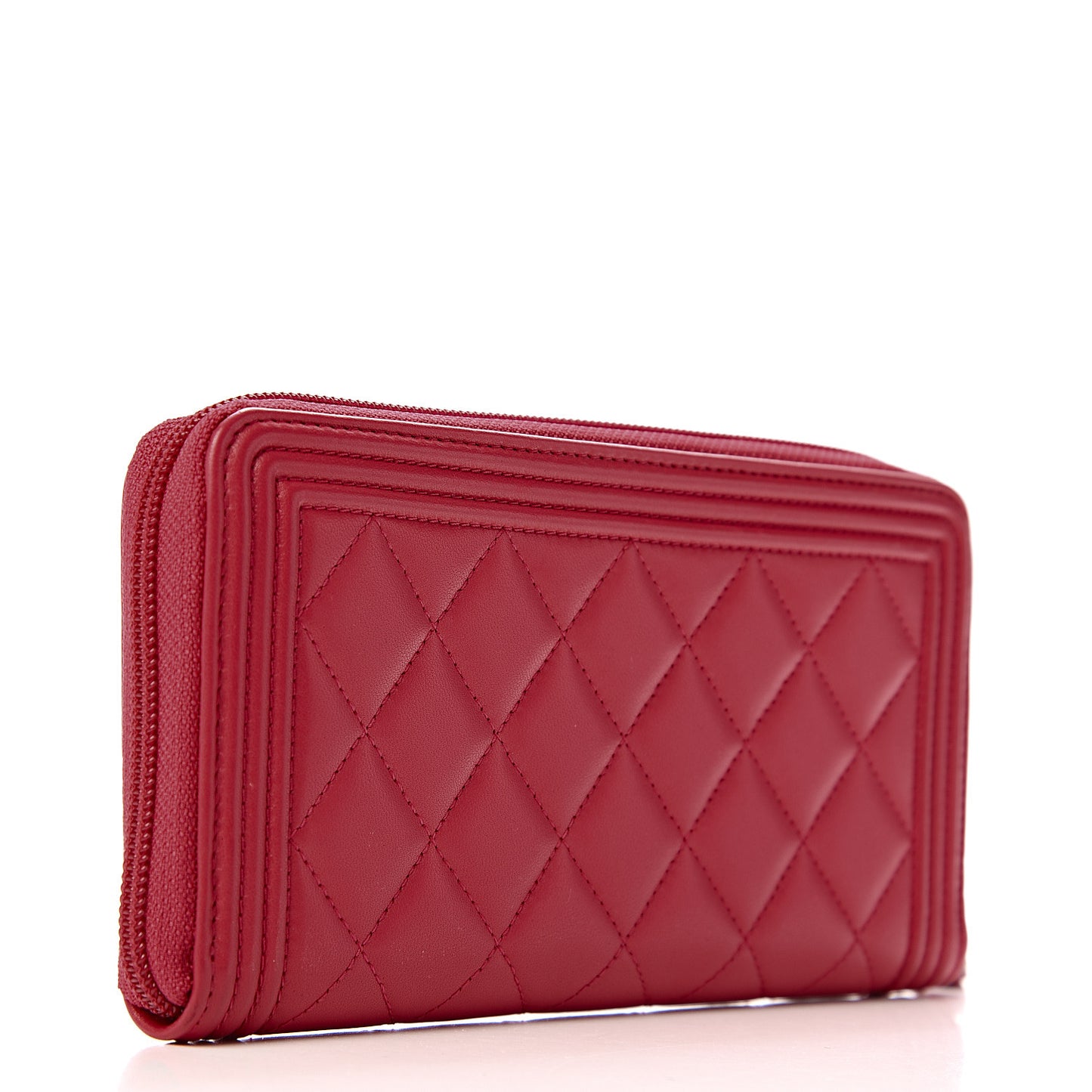 Lambskin Quilted Boy Zip Around Wallet Dark Pink