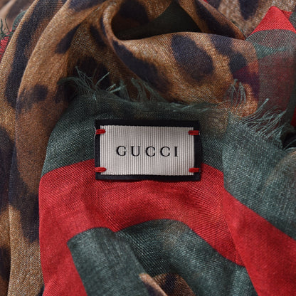 Gucci Modal Silk Leopard Print Web Square Scarf 3 of 5