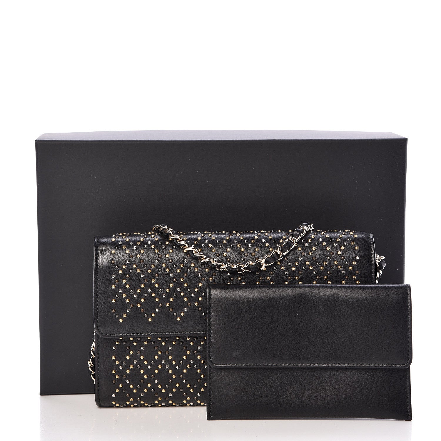 Chanel Lambskin Studded Chain Wallet Black 12 of 12