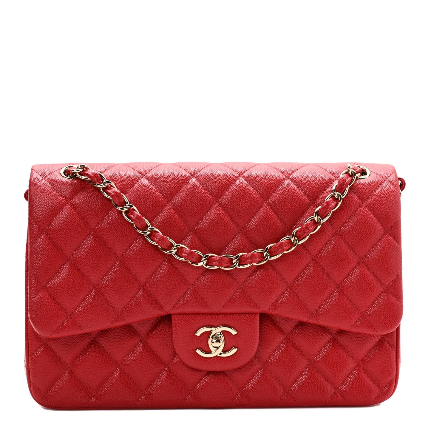 Caviar Quilted Jumbo Double Flap Red