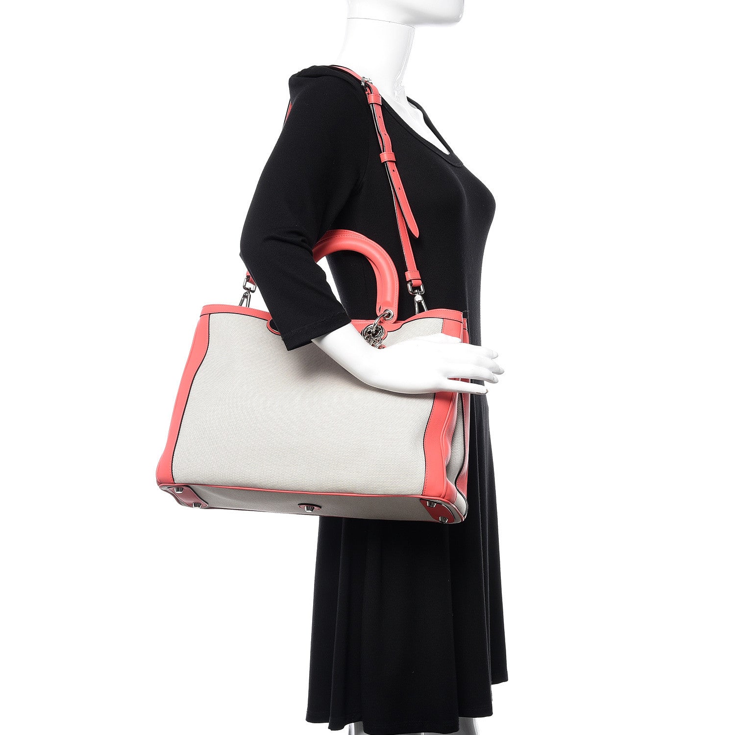 Christian Dior Canvas Calfskin Large Diorissimo Tote Coral 2 of 9