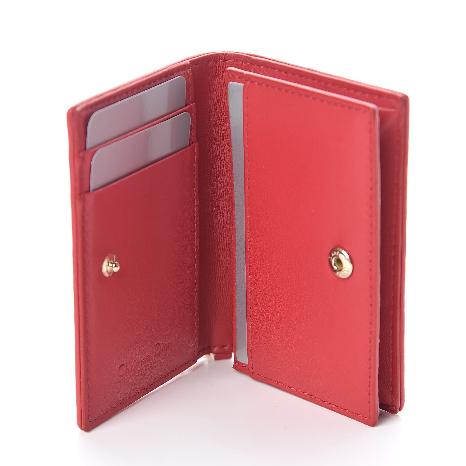 Christian Dior Lambskin Cannage Small Lady Dior Flap Card Holder Red 5 of 8
