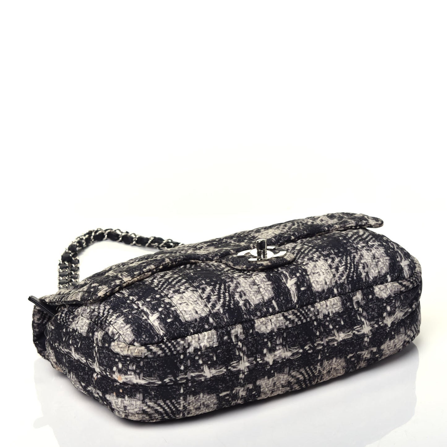 Nylon Tweed Print Jumbo Flap Black
