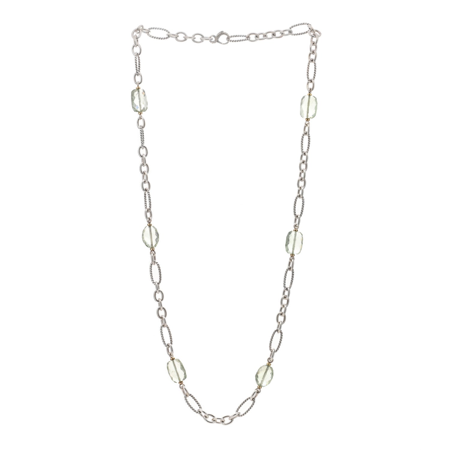 David Yurman Sterling Silver 18K Yellow Gold Prasiolite Figaro Link Necklace 35" 2 of 3