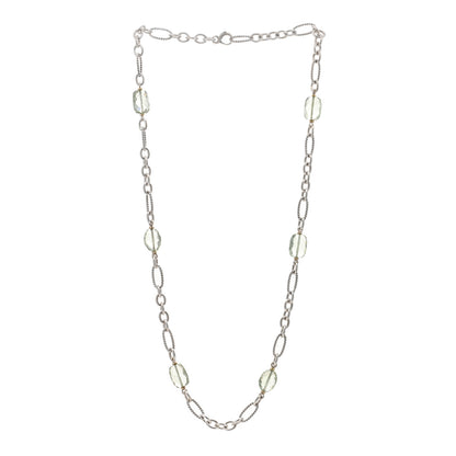 David Yurman Sterling Silver 18K Yellow Gold Prasiolite Figaro Link Necklace 35" 2 of 3