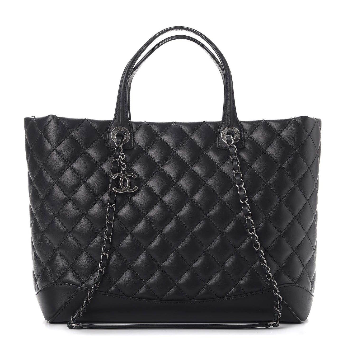 Calfskin Quilted Large Easy Shopping Tote Black