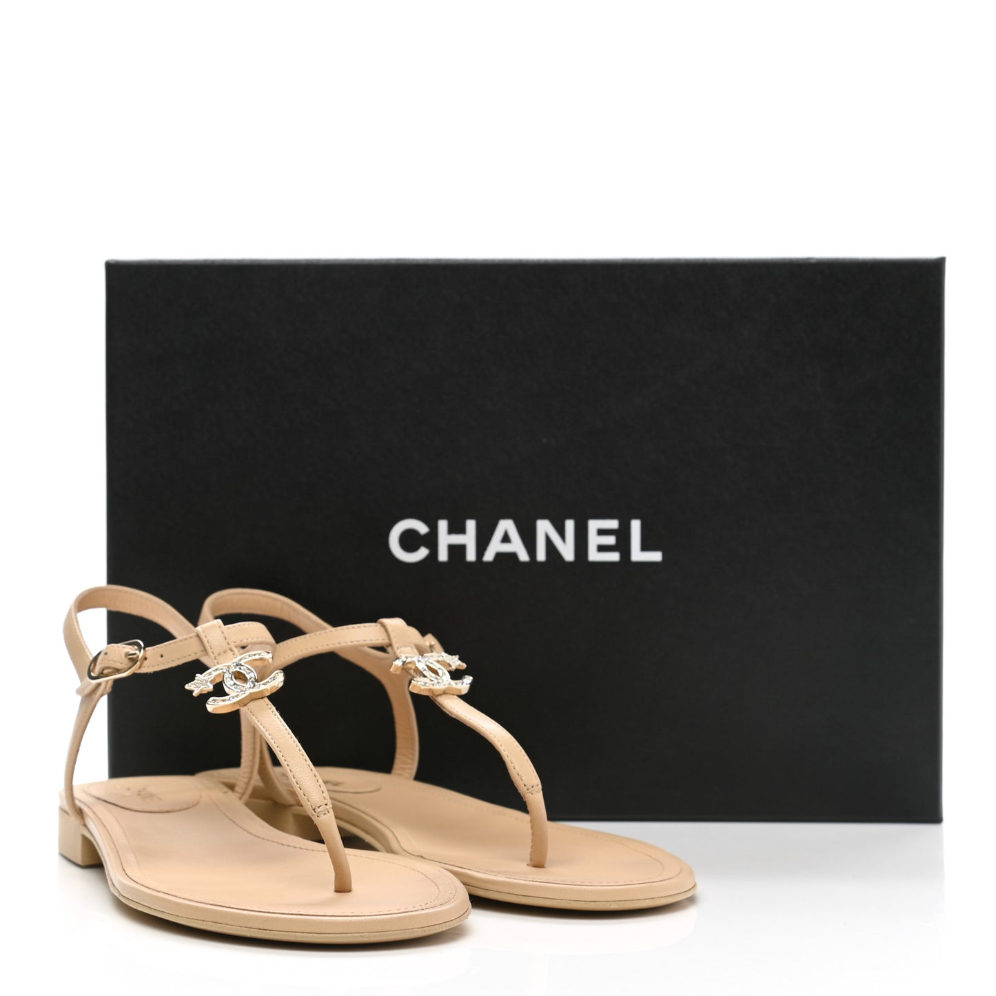 Lambskin CC Thong Sandals 36.5 Beige