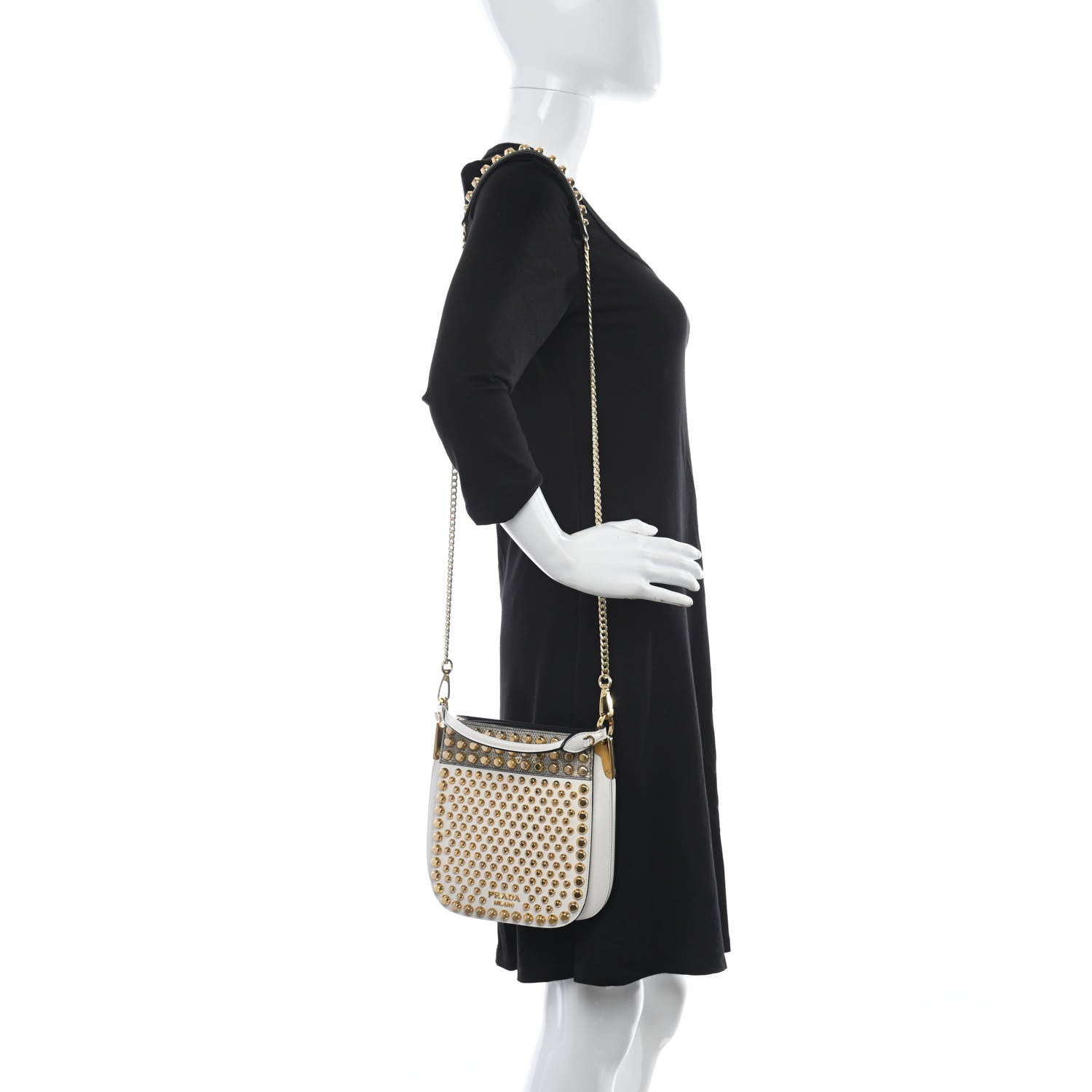 Prada City Calfskin Studded Small Margit Bag White 2 of 10