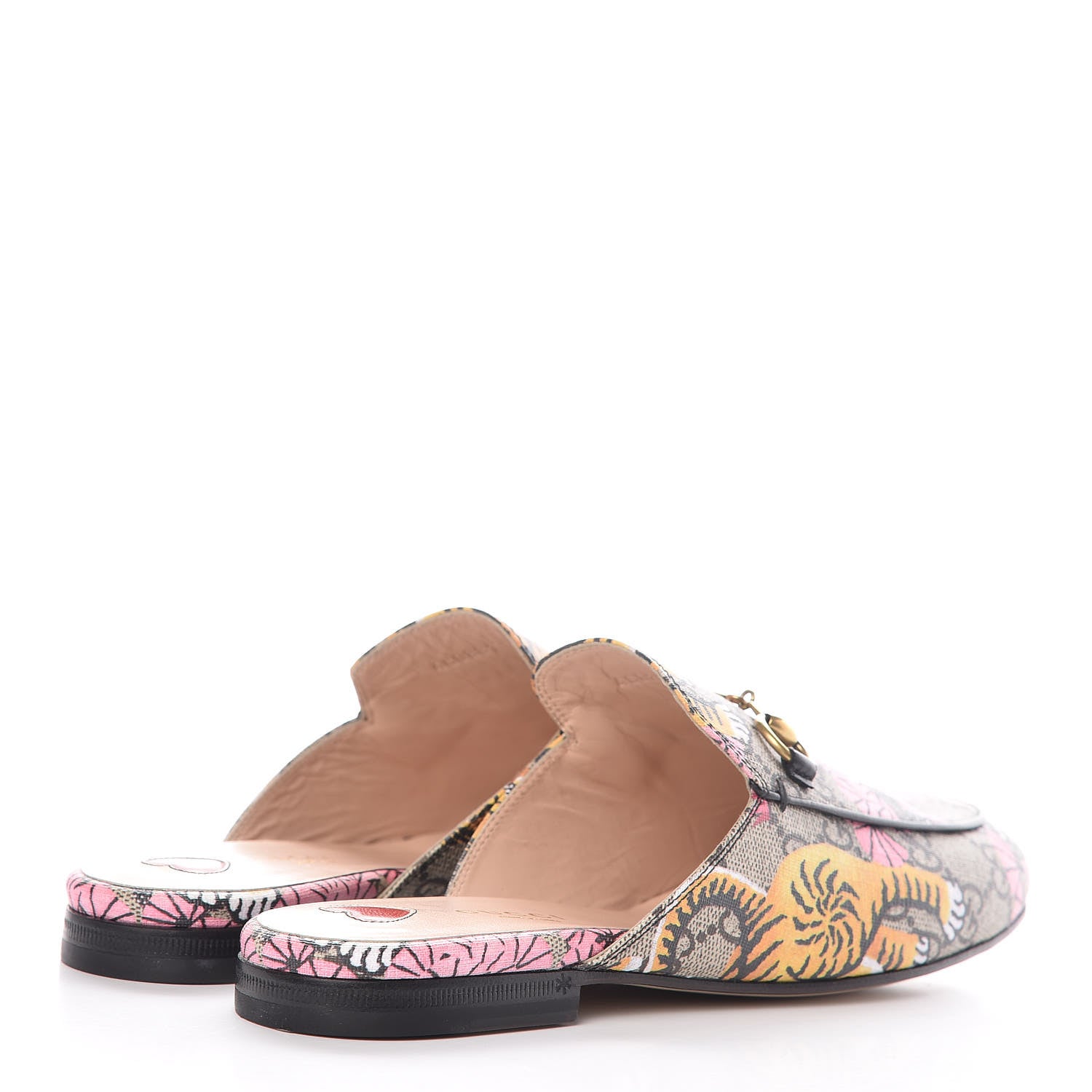 Gucci GG Supreme Monogram Bengal Womens Princetown Slippers 36.5 Beige Crop Pink 4 of 10