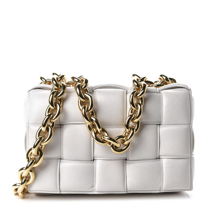 Bottega Veneta Lambskin Maxi Intreccio Padded Chain Cassette Crossbody Bag White 1 of 13