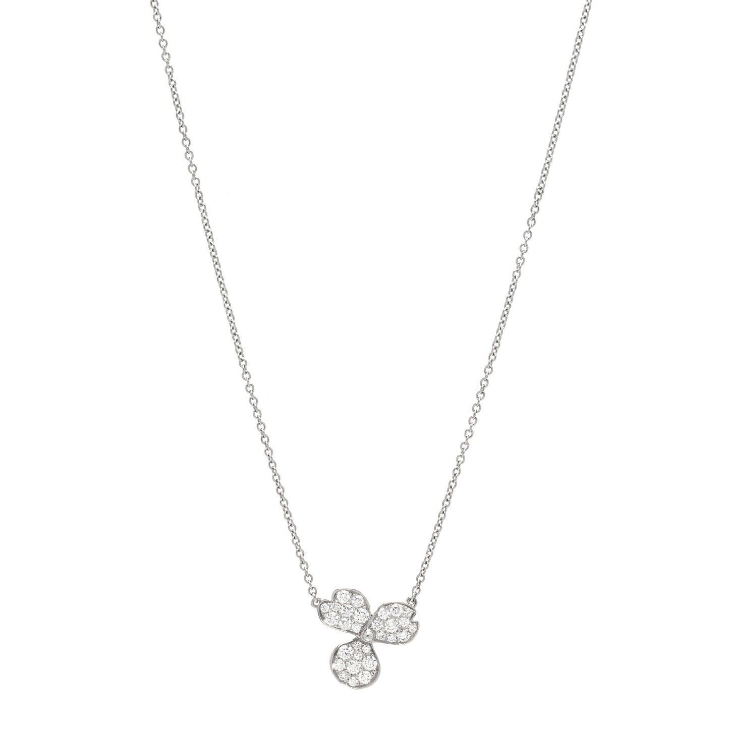 Platinum Diamond Paper Flowers Pave Pendant Necklace
