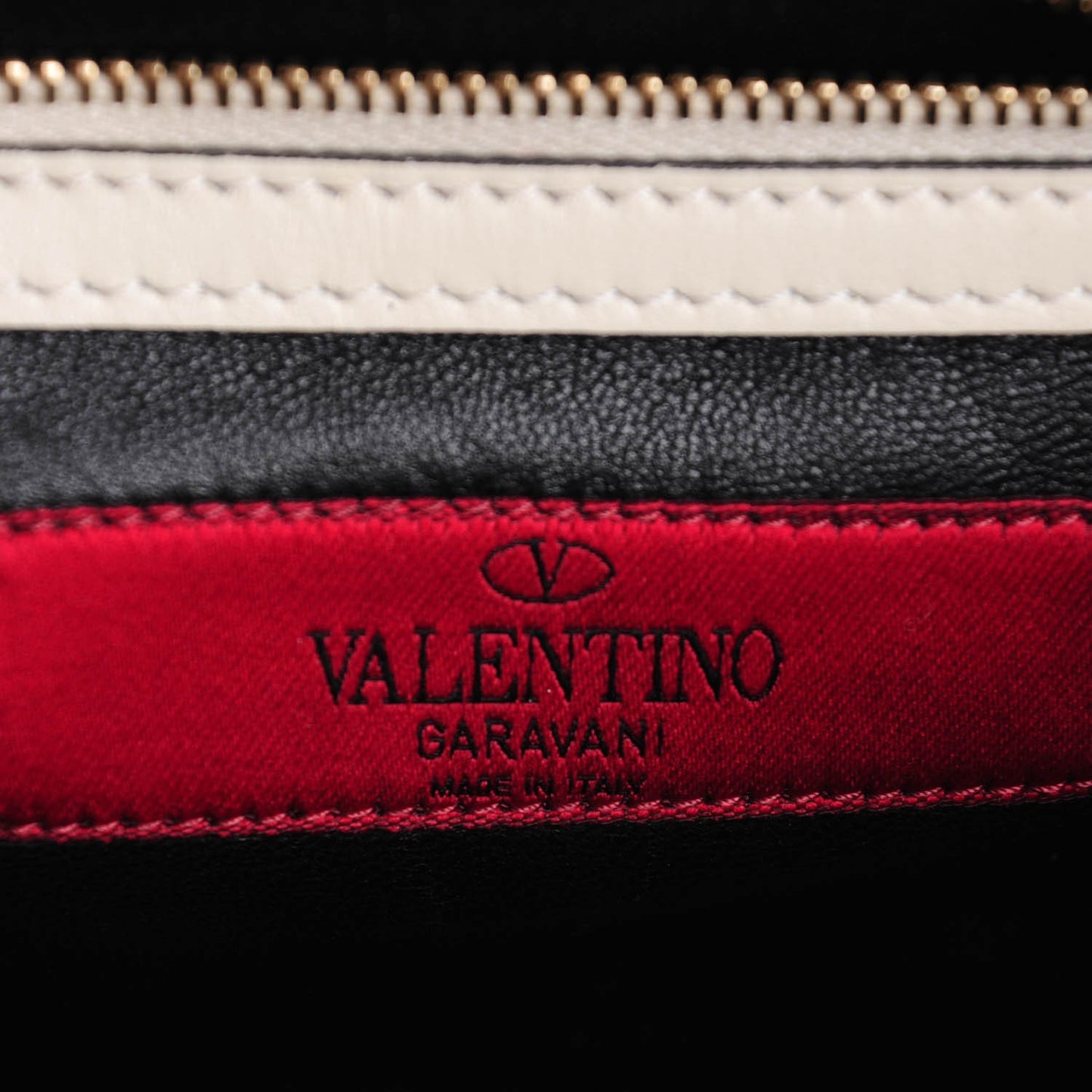 Vitello Small Glam Lock Rockstud Flap Black Light Ivory