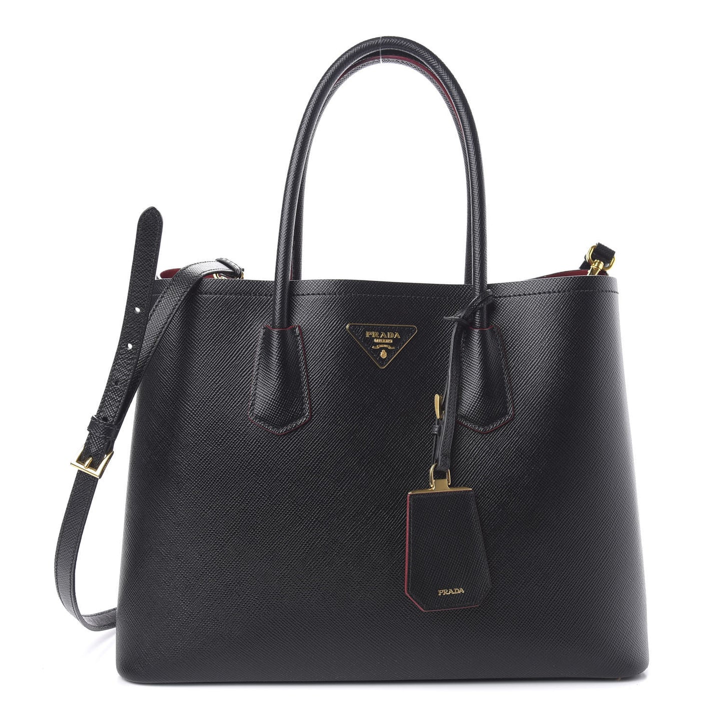 Saffiano Cuir Medium Double Bag Black Fuoco