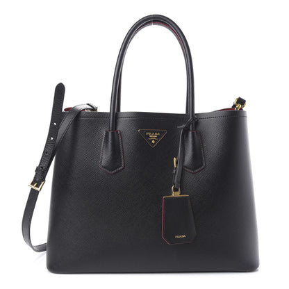 Prada Saffiano Cuir Medium Double Bag Black Fuoco 1 of 10