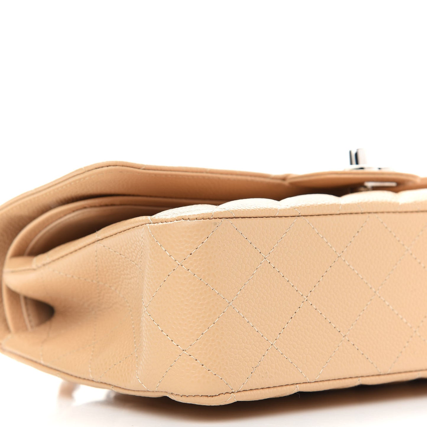 Caviar Quilted Medium Double Flap Beige
