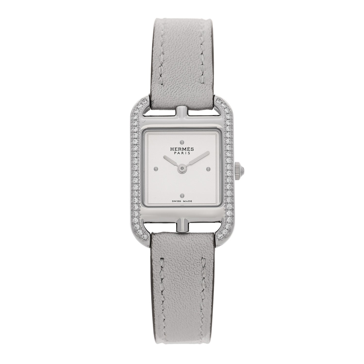 Hermes Stainless Steel Athena Diamond Bezel 21mm Cape Cod Quartz Watch Gris Perle 1 of 5