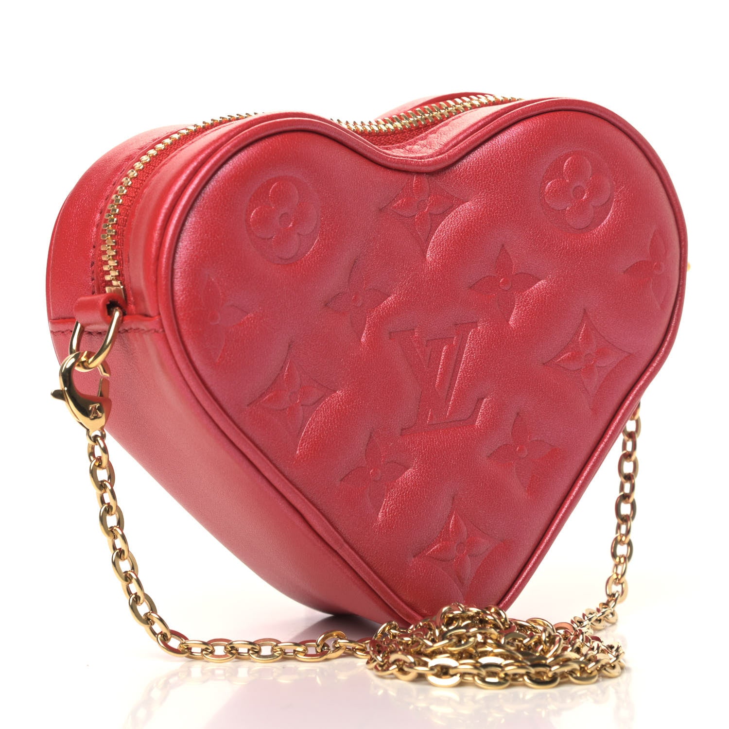 Louis Vuitton Lambskin Embossed Monogram Fall In Love Sac Coeur Heart Chain Bag Lipstick Red 2 of 4