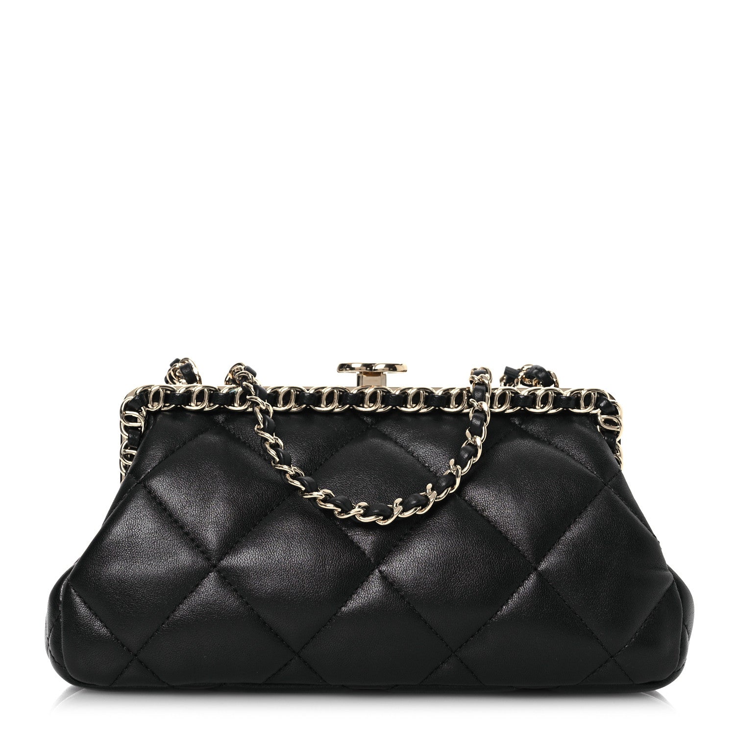 Chanel Lambskin Quilted Chain Frame Clutch Black 1 of 10