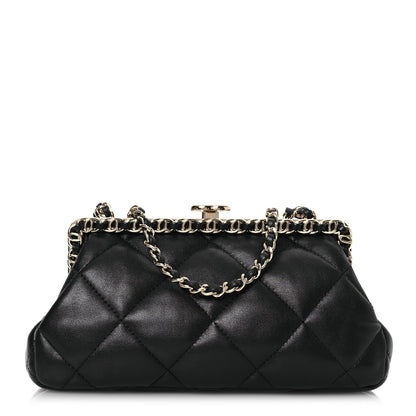 Chanel Lambskin Quilted Chain Frame Clutch Black 1 of 10