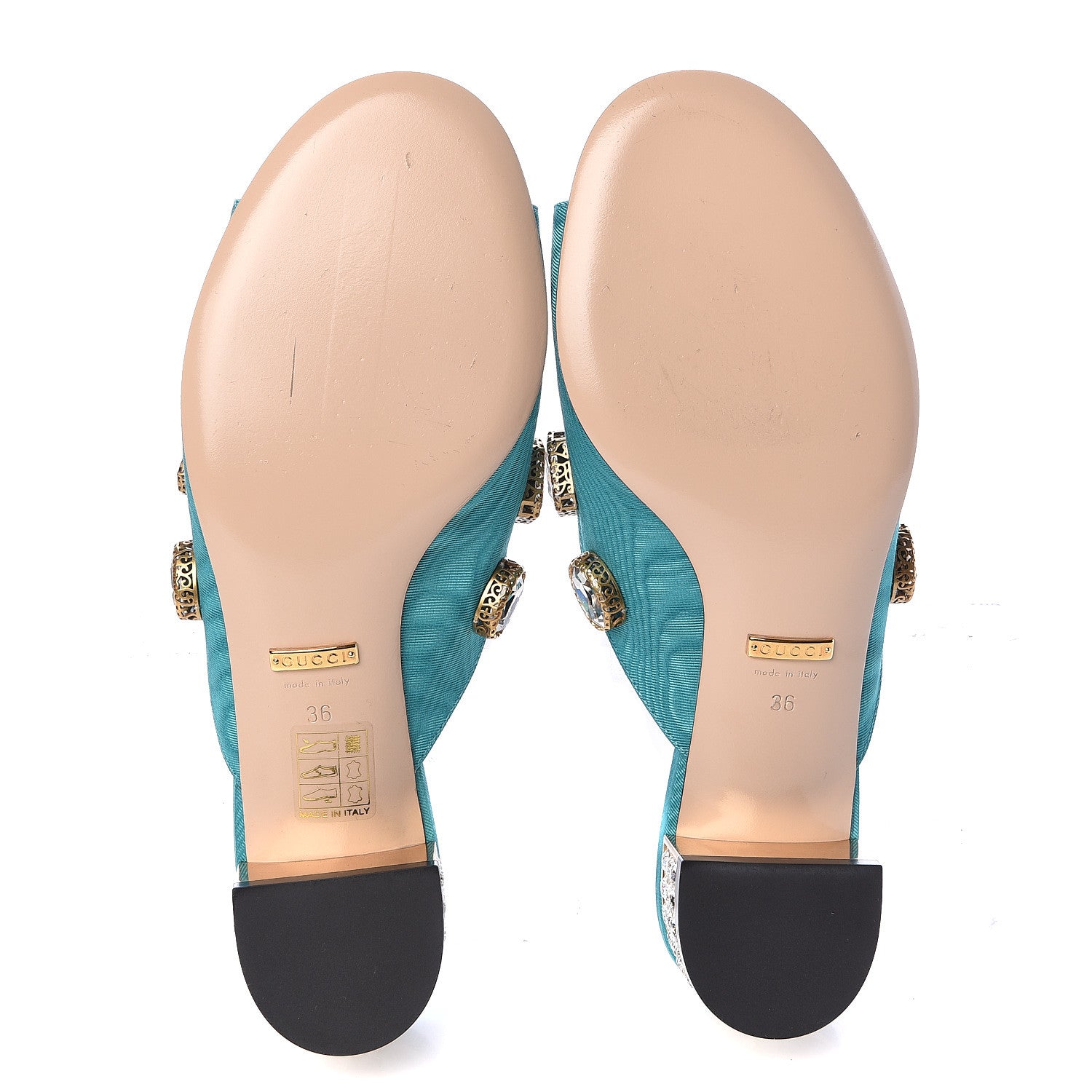 Gucci Moire Fabric Crystal Embellished Lyric Slide Sandals 36 TurquoIse 6 of 11