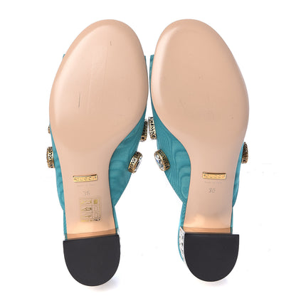 Gucci Moire Fabric Crystal Embellished Lyric Slide Sandals 36 TurquoIse 6 of 11