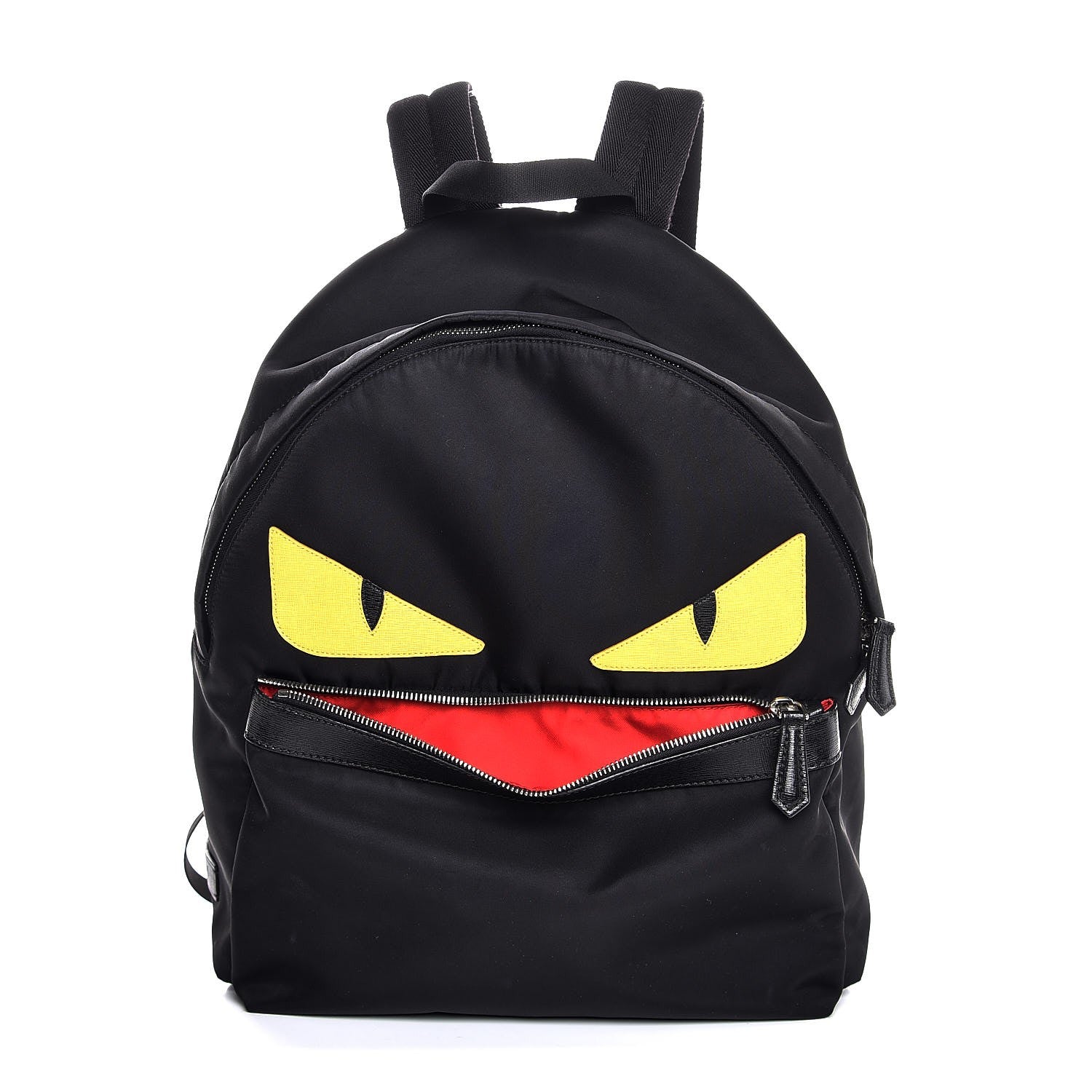 Fendi Nylon Vitello Elite Monster Eyes Rounded Backpack Black Yellow 1 of 9
