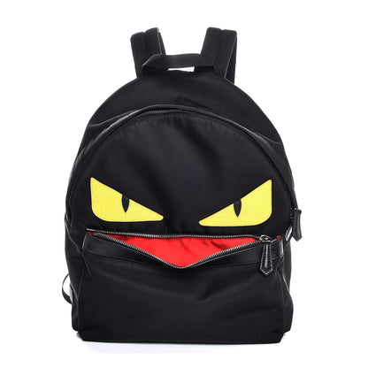 Fendi Nylon Vitello Elite Monster Eyes Rounded Backpack Black Yellow 1 of 9