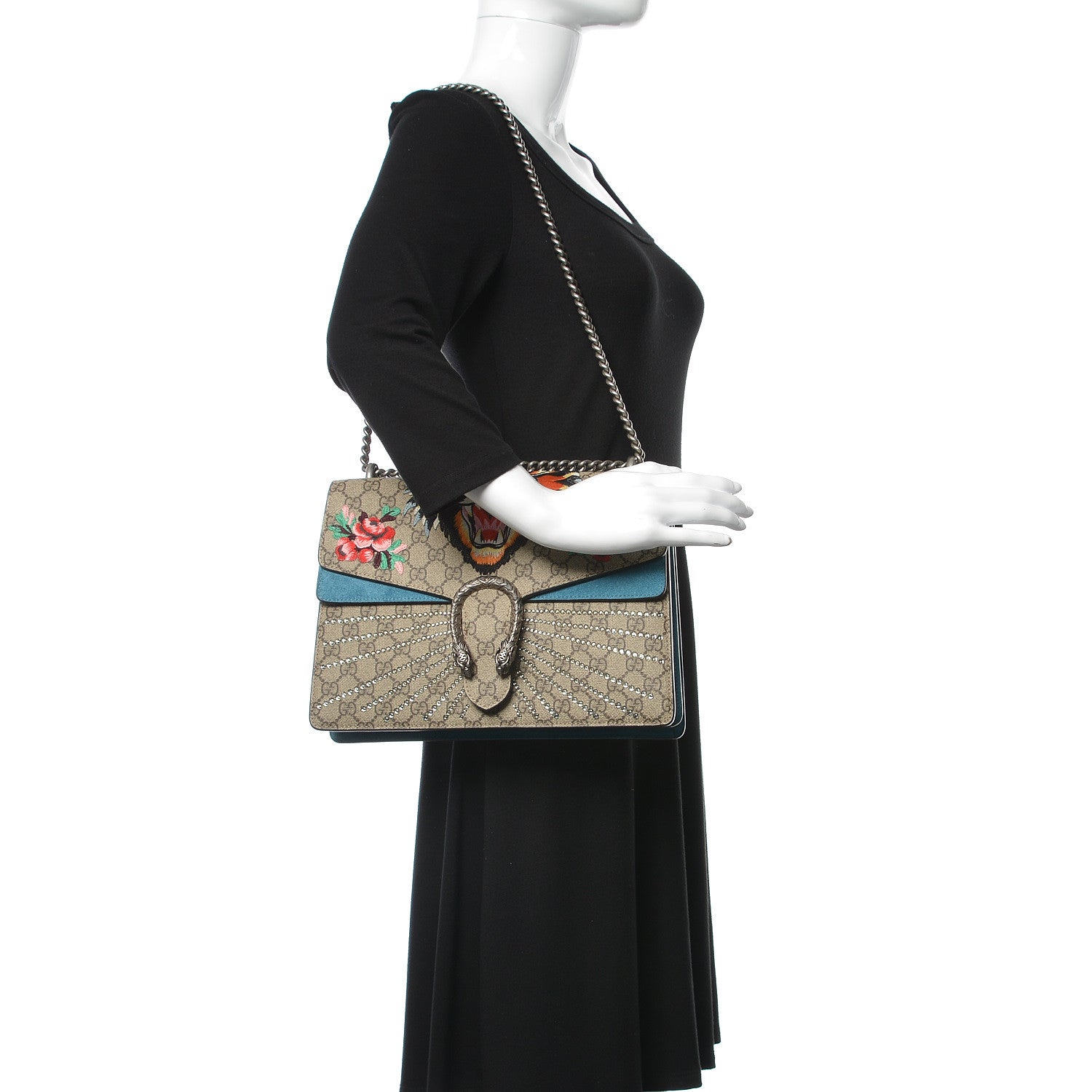 Gucci GG Supreme Monogram Angry Cat Embroidered Medium Dionysus Shoulder Bag Beige Ultramarine 2 of 10