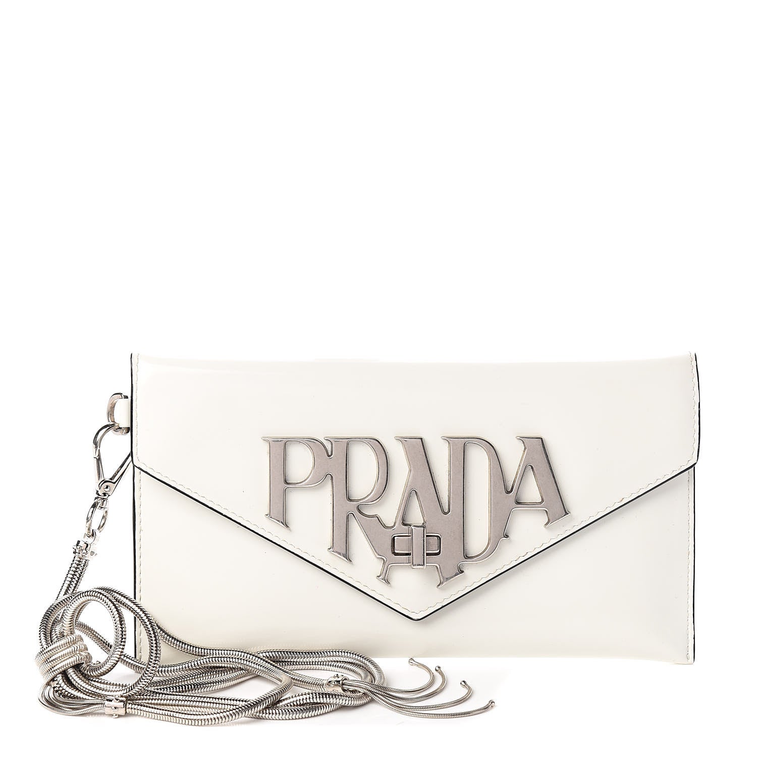 Prada Spazzolato Logo Envelope Clutch White 1 of 8