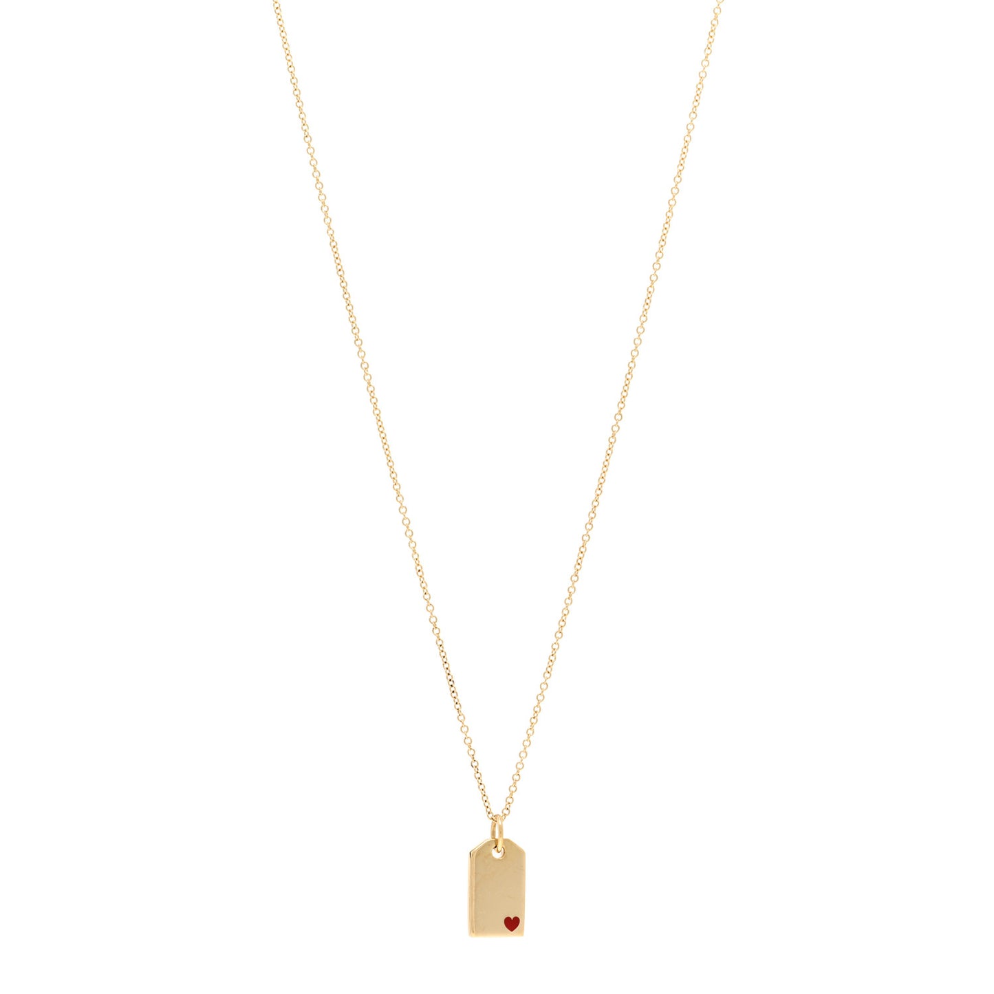 18K Yellow Gold Enamel Mini Tag Heart Pendant Necklace Red