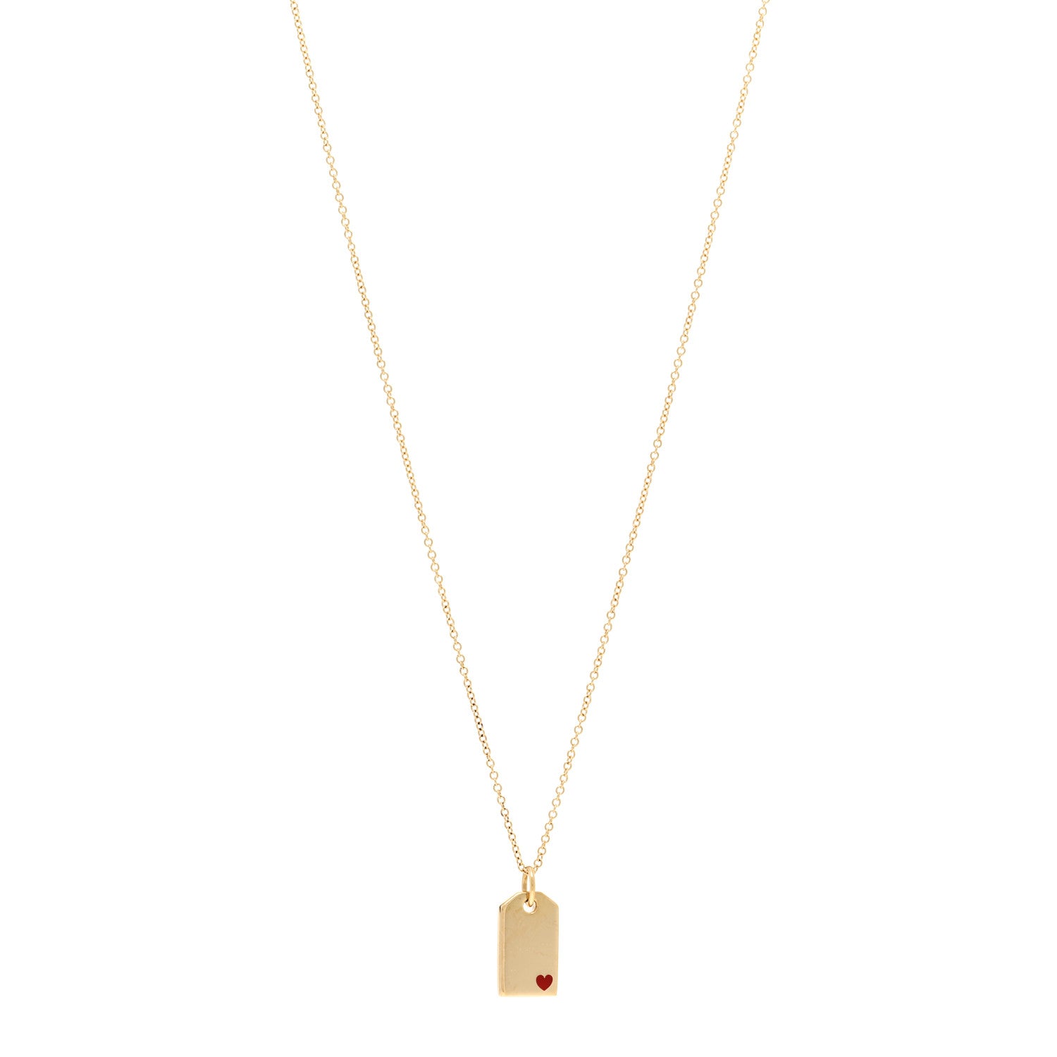 Tiffany 18K Yellow Gold Enamel Mini Tag Heart Pendant Necklace Red 1 of 4