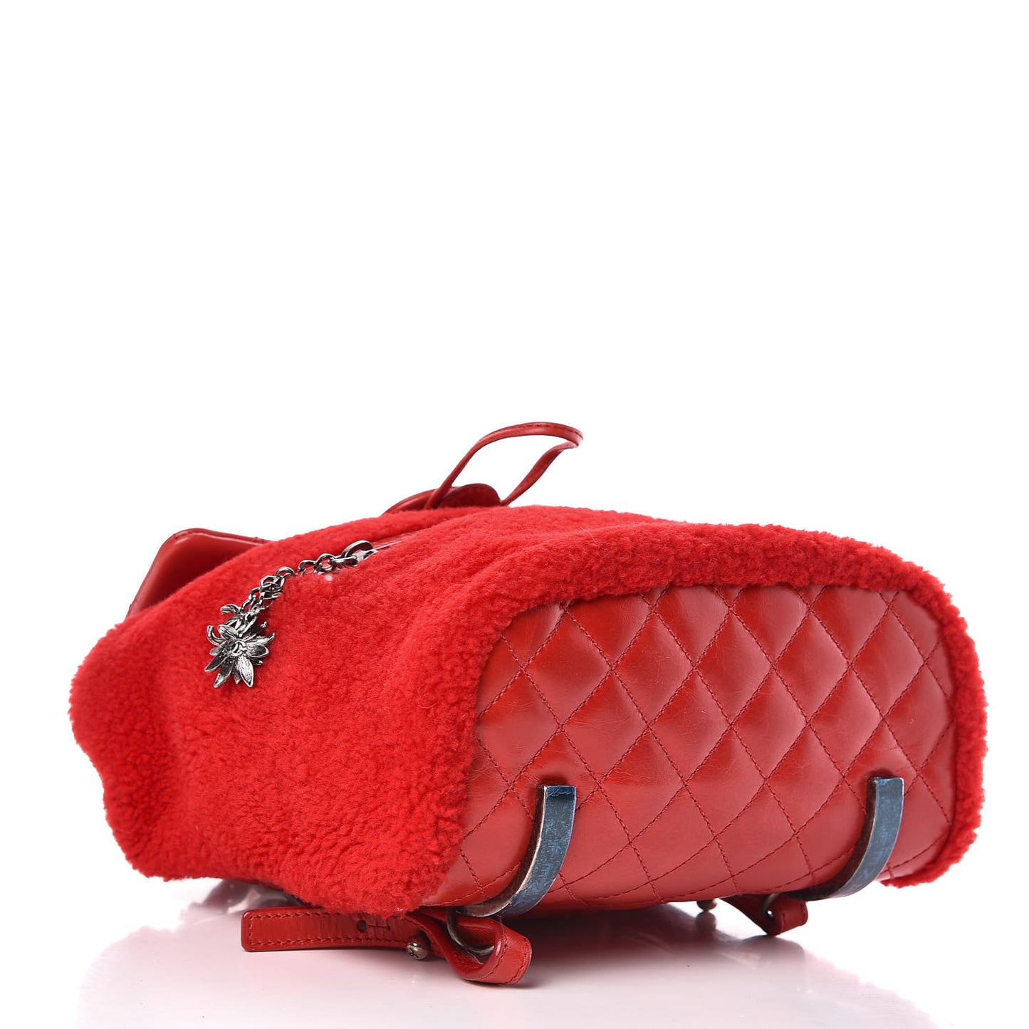 Glazed Calfskin Shearling Quilted Small Mountain Backpack Red