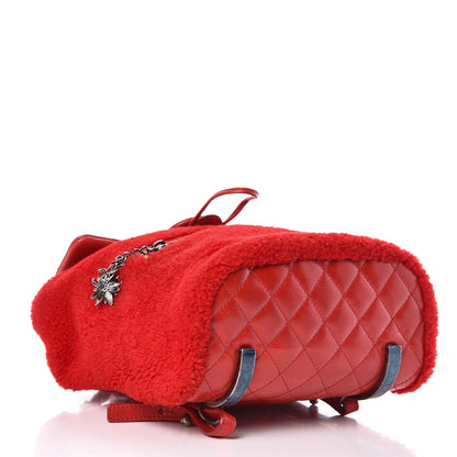 Chanel Glazed Calfskin Shearling Quilted Small Mountain Backpack Red 4 of 10
